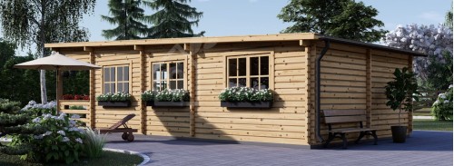 Residential Log Cabin With A Flat Roof And Terrace HYMER (80 mm), 42 m² + 10 m²