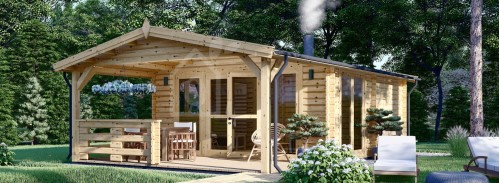 Сауна на открытом воздухе ELDA (44 мм), 5х7,5 м, 25 м² (3 комнаты), Терраса 12 м²