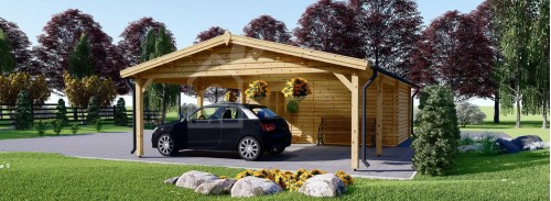 Single Wooden Garage MULTI (44 mm) 4x6 m (13'x20') with Double Carport 5.5x6 m (18'x20')