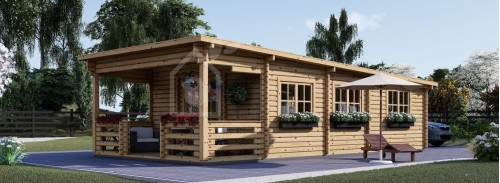 Residential Log Cabin With A Flat Roof And Terrace HYMER (80 mm), 42 m² + 10 m²