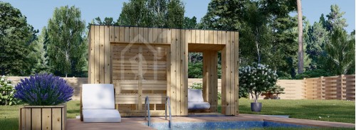 Уличная сауна DELLA (34 мм + облицовка), 2,6 х 2,1 м, 3,8 м², Терраса 3 м²