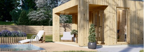Outdoor Sauna With Changing Room DELLA (34 mm + Cladding), 4,6 x 2,6 m, 9,3 m², Terrace 6,7 m²