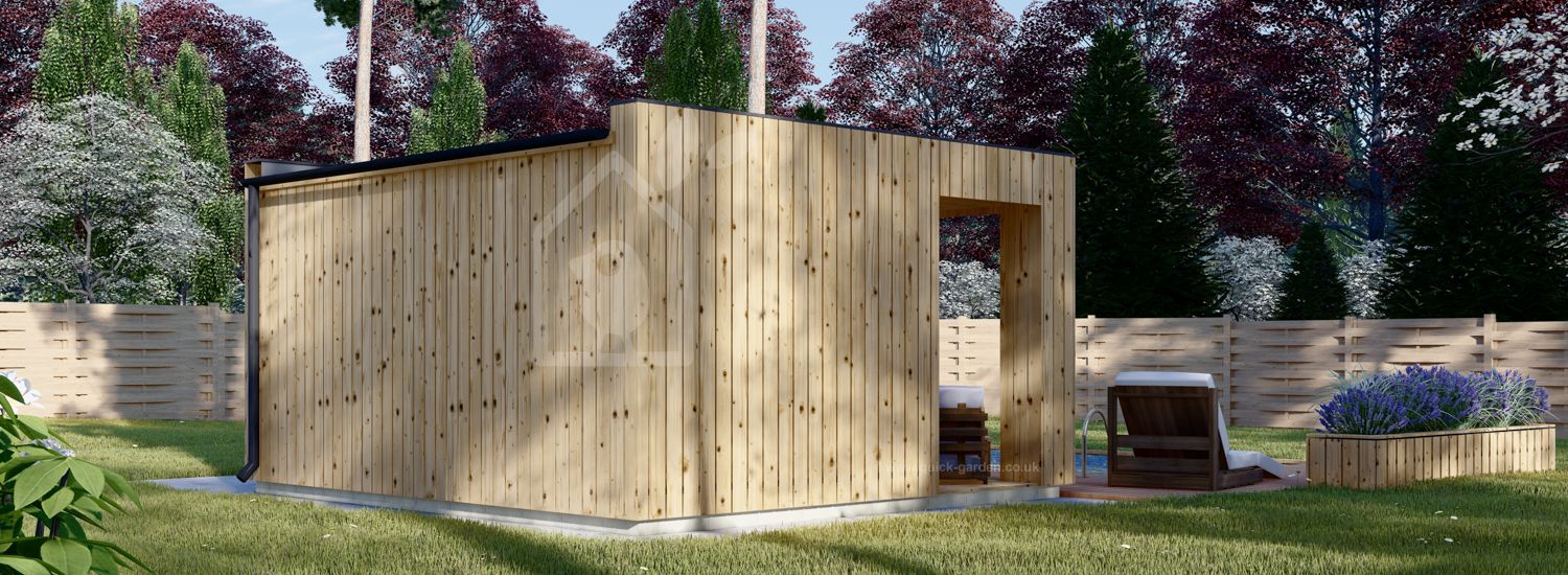 Outdoor Sauna With Changing Room DELLA (34 mm + Cladding), 4,6 x 2,6 m, 9,3 m², Terrace 6,7 m²