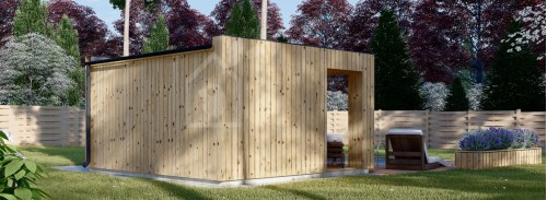 Outdoor Sauna With Changing Room DELLA (34 mm + Cladding), 4,6 x 2,6 m, 9,3 m², Terrace 6,7 m²