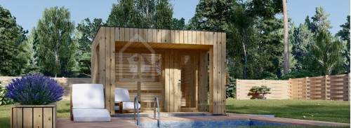Уличная сауна DELLA (34 мм + облицовка), 3,6 х 2,1 м, 5,5 м², Терраса 5 м²