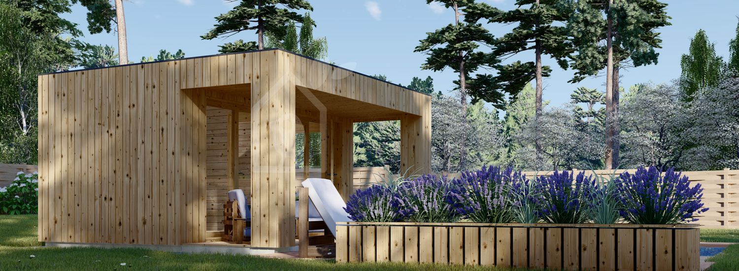 Outdoor Sauna With Changing Room DELLA (34 mm + Cladding), 4,6 x 2,6 m, 9,3 m², Terrace 6,7 m²