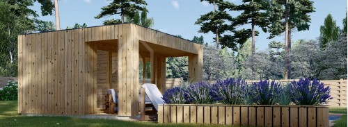 Outdoor Sauna With Changing Room DELLA (34 mm + Cladding), 4,6 x 2,6 m, 9,3 m², Terrace 6,7 m²