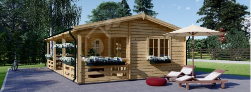 Log Cabin AMELIA (44 mm), 9x6 m (30'x20'), 32 m² With 20 m² Terrace