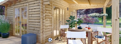 Бревенчатый садовый домик HELEN (44 мм), 6x6 м, 24 м² С террасой 12,5 м²