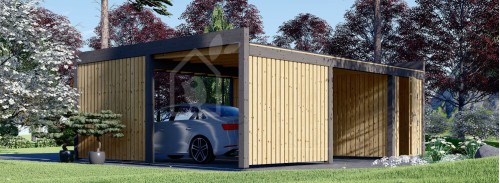 Двойной деревянный навес с навесом LUNA DUO F PLUS, 7,6х5,6 м, с боковой стенкой