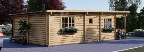 Residential Log Cabin With A Flat Roof And Terrace HYMER (80 mm), 42 m² + 10 m²
