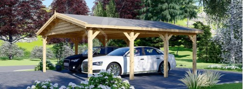 Double Wooden Carport CLASSIC DUO, 6x6 m (20'x20'), 36 m²