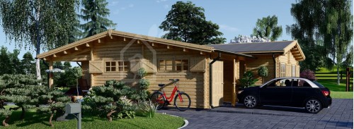 Бревенчатый Дом БЕРТА (Утепленный ПЛЮС, 44+44 мм), 72 м² с террасой 18 м² и гаражом 20 м²
