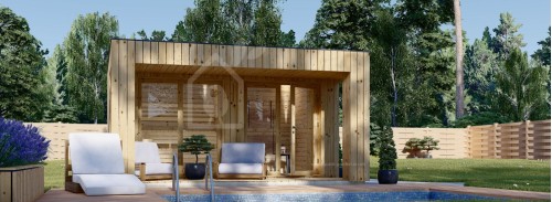 Outdoor Sauna With Changing Room DELLA (34 mm + Cladding), 4,6 x 2,6 m, 9,3 m², Terrace 6,7 m²