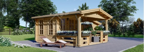 Kütük Kabin ISLA (44 mm), 6x5 m (20'x16'), 18 m², 7 m² Teraslı