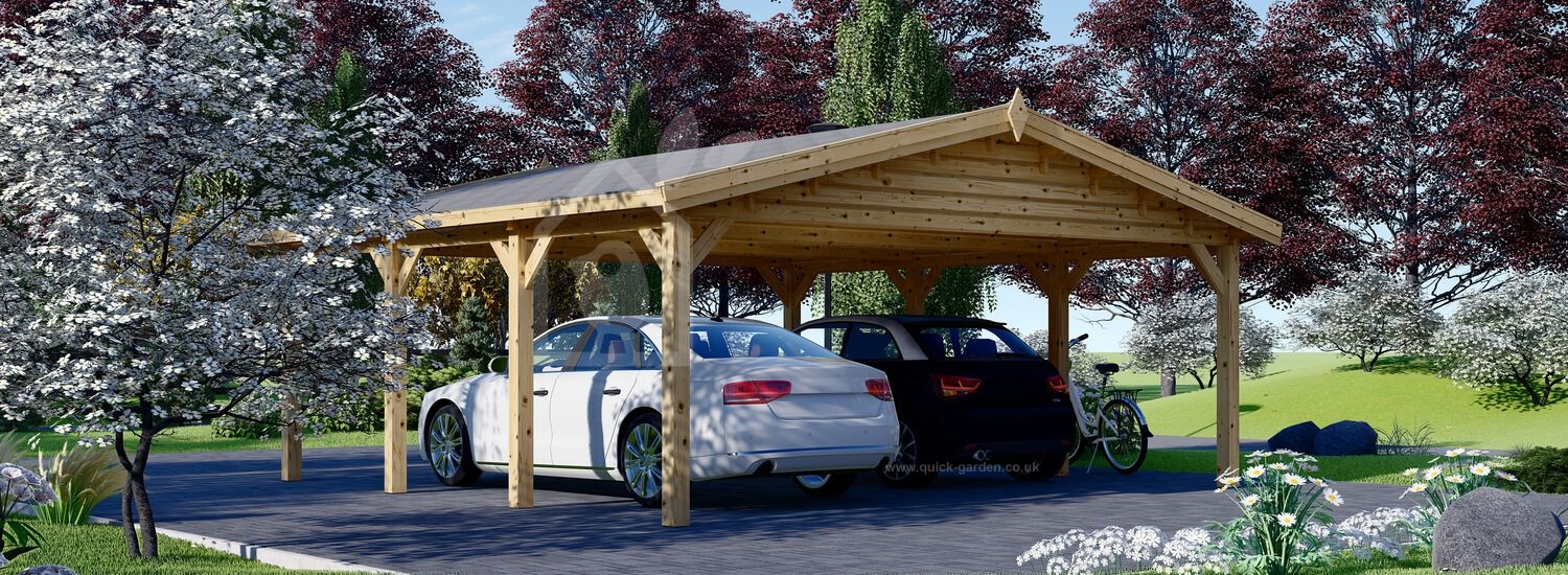 Double Wooden Carport CLASSIC DUO, 6x6 m (20'x20'), 36 m²