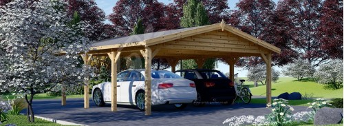 Double Wooden Carport CLASSIC DUO, 6x6 m (20'x20'), 36 m²