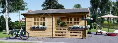 Log Cabin OLIVIA (44+44 mm + Insulation), 6x6 m (20'x20'), 27 m² With 8 m² Terrace