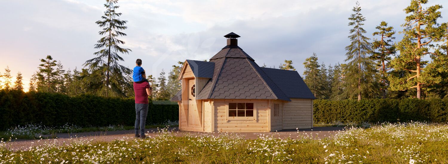 Хижина для барбекю KOTA 9 с надстройкой (44 мм), 3,8x5,2 м (12x17 футов), 9,2 м²