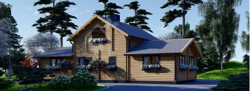 Бревенчатый Дом ГОЛЛАНДИЯ (44+44 мм + утеплитель), 113 м² с террасой 13 м²