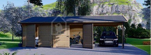 Double Wooden Garage MULTI (44 mm) 6x6 m With Single Carport 3x6 m