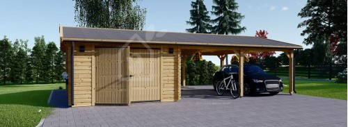 Single Wooden Garage MULTI (44 mm) 4x6 m (13'x20') with Double Carport 5.5x6 m (18'x20')