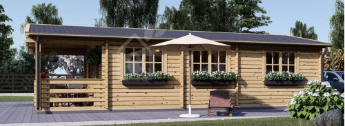 Жилой бревенчатый домик HYMER (80 мм), 42 м² + терраса 10 м²