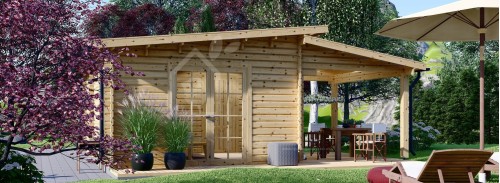 Бревенчатый садовый домик HELEN (44 мм), 6x6 м, 24 м² С террасой 12,5 м²