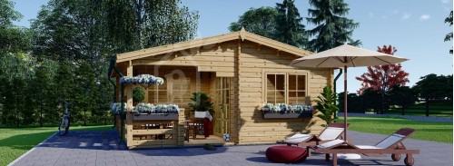 Log Cabin OLIVIA (44+44 mm + Insulation), 6x6 m (20'x20'), 27 m² With 8 m² Terrace