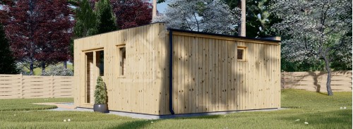 Уличная сауна с раздевалкой DELLA (34 мм + облицовка), 5,1 х 5,1 м, 22 м²