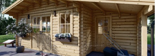 Bahçe Kütük Kabin CLARA Barakalı (80 mm), 7x4 m (23'x13'), 28 m²