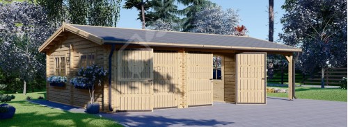 Double Wooden Garage MULTI (44 mm) 6x6 m With Single Carport 3x6 m