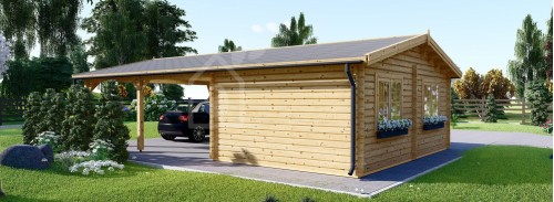 Single Wooden Garage MULTI (44 mm) 4x6 m (13'x20') with Double Carport 5.5x6 m (18'x20')