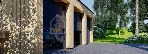 Трехместный деревянный гараж с плоской крышей SILVIA TRIO F (34 мм + обшивка), 9x6 м (30#039;x20#039;), 54 м²