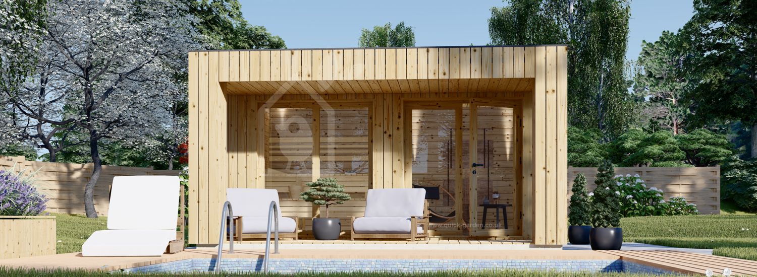 Outdoor Sauna With Changing Room DELLA (34 mm + Cladding), 4,6 x 2,6 m, 9,3 m², Terrace 6,7 m²