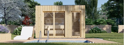 Уличная сауна с раздевалкой DELLA (34 мм + облицовка), 3,6 х 2,1 м, 5,5 м²