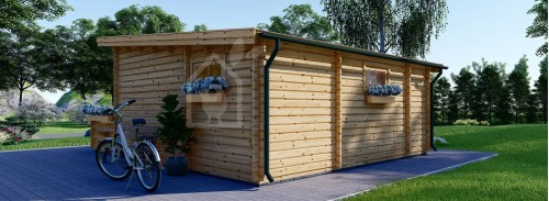 Düz Çatılı Kütük Konut Kabini ALTURA F (Yalıtımlı PLUS, 44 + 44 mm), 31 m² 8 m² Teraslı