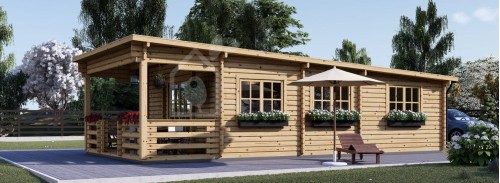 Жилой сруб с плоской крышей и террасой HYMER (34+34 мм), 42 м² + 10 м²
