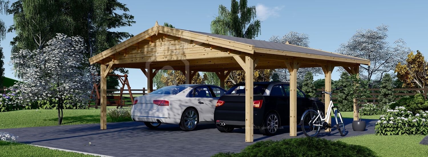Double Wooden Carport CLASSIC DUO, 6x6 m (20'x20'), 36 m²