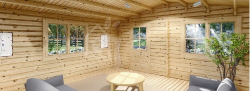 Kütük Kabin DREUX (34+34 mm + Yalıtım), 6x6 m (20'x20'), 36 m²