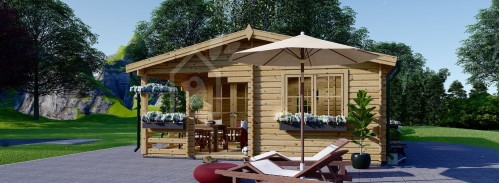 Log Cabin OLIVIA (44+44 mm + Insulation), 6x6 m (20'x20'), 27 m² With 8 m² Terrace