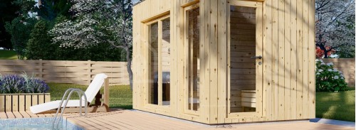 Уличная сауна с раздевалкой DELLA (34 мм + облицовка), 3,6 х 2,1 м, 5,5 м²