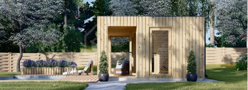 Outdoor Sauna With Changing Room DELLA (34 mm + Cladding), 4,6 x 2,6 m, 9,3 m², Terrace 6,7 m²