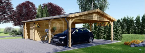 Single Wooden Garage MULTI (44 mm) 4x6 m (13'x20') with Double Carport 5.5x6 m (18'x20')