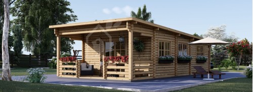 Жилой сруб с плоской крышей и террасой HYMER (44+44 мм + утеплитель), 42 м² + 10 м²