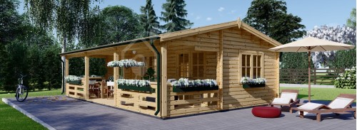 Бревенчатый домик АМЕЛИЯ (80 мм), 9x6 м (30#039;x20#039;), 32 м² С террасой 20 м²