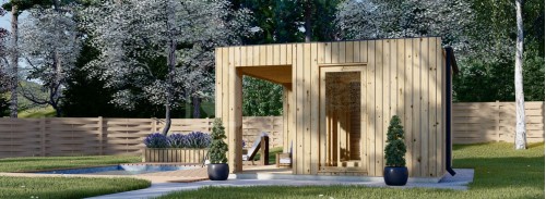Outdoor Sauna With Changing Room DELLA (34 mm + Cladding), 4,6 x 2,6 m, 9,3 m², Terrace 6,7 m²