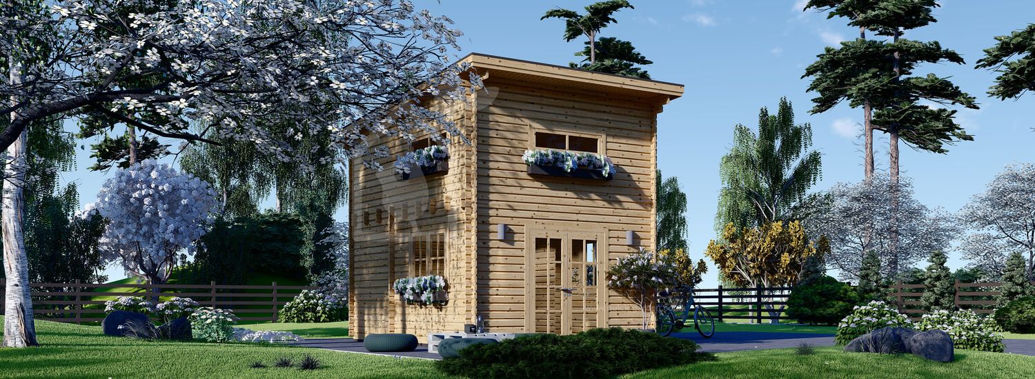 Бревенчатый домик с плоской крышей и мансардой AVIGNON F (44 мм), 20 м² + 16 м²