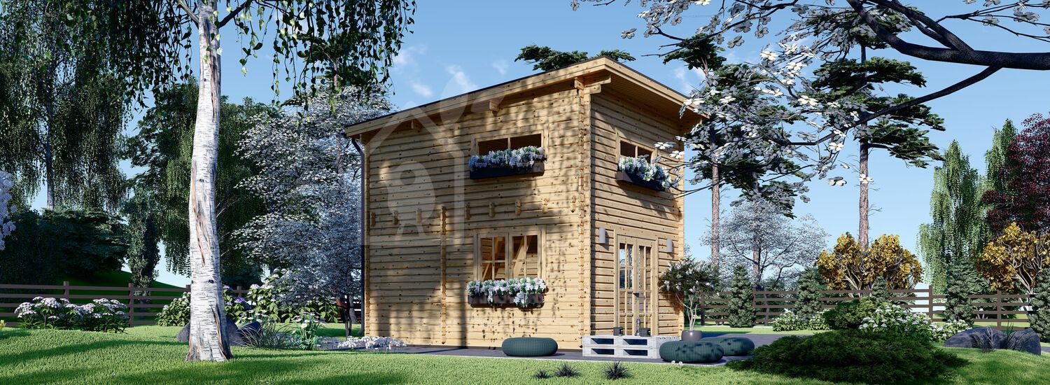 Бревенчатый домик с плоской крышей и мансардой AVIGNON F (44 мм), 20 м² + 16 м²