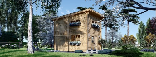 Бревенчатый домик с плоской крышей и мансардой AVIGNON F (44 мм), 20 м² + 16 м²